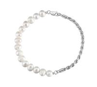 Lllunimon Bracciale in argento sterling 925 per gli uomini Bracciale di perle d'acqua dolce Bracciale di perle da uomo delicato Raffinato gioielli artigianali progettati da gioiellieri,Argento