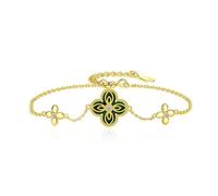 Lllunimon Bracciale in argento sterling placcato oro per donne, catena in malachite a quadrifoglio con zirconia cubica, lunghezza regolabile, indossabile quotidianamente, regalo di gioielli,D'oro