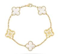 Lllunimon Bracciale Quadrifoglio per Donne e Uomini, Bracciali a Link Quadrifoglio in Zircone, Gioielli in Argento Sterling, Regali di Natale e Compleanno (Placcato in Oro 18K),18k gold(brown)