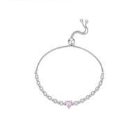 Lllunimon Bracciale regolabile con pietre preziose rosa a cuore S925 Bracciale da donna in argento sterling Simbolo semplice Indossare tutti i giorni Gioielli di moda Regalo