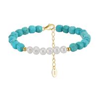 Lllunimon Bracciale turchese con perla irregolare per le donne, pietre preziose naturali Bracciale di perline regolabili Bracciali di perle coltivate d'acqua dolce genuina per le donne mamma