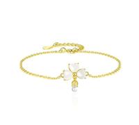 Lllunimon Braccialetti in argento sterling placcato oro, charm braccialetto a forma di mughetto in giada Hotan, lunghezza regolabile, regalo di gioielli per donne,D'oro