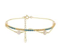 Lllunimon Bracciali di perle in oro a doppio strato per le donne, bracciale AAAA Cubic Zirconia per le donne Braccialetto di perle delicate per le donne moglie madre accessori estivi