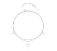 Lllunimon Cavigliera a croce da donna Cavigliera a croce Bracciale a stella e cuore Delicato braccialetto alla caviglia a strati Regali di gioielli da spiaggia da donna