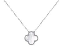 Lllunimon Collana di trifoglio a quattro foglie per le donne Delicata madreperla bianca nera onice verde Lucky Clover ciondolo 925 gioielli in argento sterling regali,Bianca