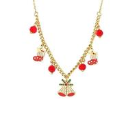 Lllunimon Collana in acciaio inossidabile placcato oro con perle rosse di diversi elementi, lavorazione in smalto, stile elegante. Indossabile nella vita quotidiana, un regalo per lei.