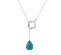 Lllunimon Collana quadrifoglio per le donne con genuino turchese 925 argento naturale pietra naturale quattro foglie fortunate ciondolo collane gioielli portafortuna,Platinum
