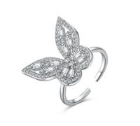 Lllunimon Delicato Brillante Anello Farfalla di Cristallo 5A Cubic Zirconia Fiocco-Nodo Knuckle Anello per Le Donne, Aperto Regolabile Sterling Silver Farfalla Anello per Le Donne,Argento