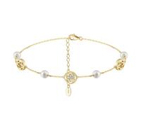 Lllunimon Delicato perla d'acqua dolce perla 14 carati oro sterling argento cavigliera regolabile per le donne regalo per le sue cavigliere a quattro foglie fortunate per le donne,D'oro