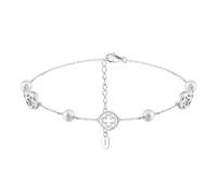 Lllunimon Delicato perla d'acqua dolce perla 14 carati oro sterling argento cavigliera regolabile per le donne regalo per le sue cavigliere a quattro foglie fortunate per le donne,Platinum