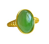 Lllunimon Elegante anello ovale in giada verde 925 argento sterling con pietra naturale, regolabile, gioiello portafortuna per donna, regalo per moglie o mamma