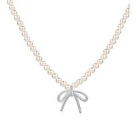 Lllunimon Elegante Collana di Perle Coltivate D'acqua Dolce per Le Donne 925 Sterling Silver Bow Knot Collana con Perle Autentiche per Le Donne Moglie Fidanzata