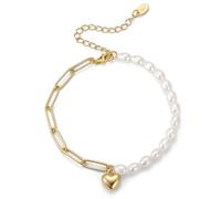 Lllunimon Gioielli di perle alla moda Bracciale in oro e perle per le donne Bracciali di perle con ciondolo a cuore Paperclip Link Chain Bracelet Bracciali in oro per le donne moglie madre