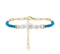 Lllunimon Gioielli di perle alla moda Bracciale in oro e perle per le donne Bracciali di perle turchesi Paperclip Link Chain Bracelet Bracciali d'oro per le donne moglie madre