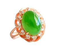 Lllunimon Grande anello ovale in giada verde in argento sterling, anello con pietra preziosa per donne, anello regolabile in giada Hetian, gioiello regalo per moglie o mamma