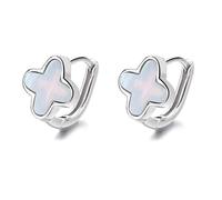 Lllunimon Madreperla bianca trifoglio orecchini a cerchio 4 foglie trifoglio orecchini S925 Sterling Silver Huggie orecchini gioielli fortunati alla moda regalo per donne uomini,D'oro