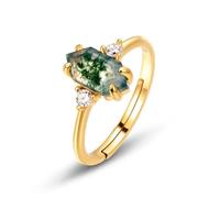 Lllunimon Natural Moss Agata Gemstone Genuine 925 Sterling Silver Ring per le donne Kite Cut Geometrico Anelli Promessa regolabile Anelli di nozze per l'anniversario Valentines regali,D'oro