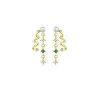 Lllunimon Ondulato Catena Perla Gioielli 925 Sterling Silver Orecchini Donna Perla Zircone Nappa Gioielli Uso Quotidiano Regalo per lei,D'oro