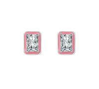 Lllunimon Orecchini a bottone con zircone smalto rosa Orecchini in argento sterling 925 Orecchini rettangolari Gioielli eleganti Indossare tutti i giorni un regalo per lei