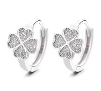 Lllunimon Orecchini a cerchio quadrifoglio S925 Sterling Silver Zircon Clover Orecchini delicati gioielli fortunati regalo per donne uomini compleanno anniversario,Argento