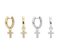 Lllunimon Orecchini a Clip a Croce in Argento Sterling S925 per Donne, Orecchini a Croce Pendenti con Cubic Zirconia 5A per Donne, Gioielli per Allontanare il Male, Regalo di Fede in Gesù,Argento