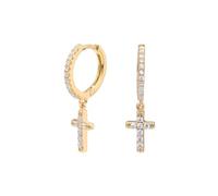 Lllunimon Orecchini a croce fortunati in argento sterling S925 per donne e uomini, orecchini pendenti a forma di croce con zirconi cubici di grado 5A per donne,D'oro