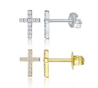 Lllunimon Orecchini a croce fortunati ipoallergenici in argento sterling S925 per donne e uomini, orecchini a croce CZ per donne e uomini, gioielli religiosi regalo per il cristianesimo,D'oro