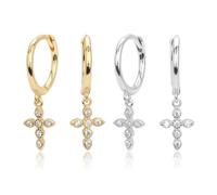 Lllunimon Orecchini a croce in argento sterling S925 ipoallergenici per donne Orecchini pendenti a croce con zirconi cubici per donne e uomini Cristianesimo Fede in Gesù,D'oro