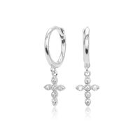 Lllunimon Orecchini a croce in argento sterling S925 ipoallergenici per donne Orecchini pendenti a croce con zirconi cubici per donne e uomini Cristianesimo Fede in Gesù,Argento
