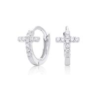 Lllunimon Orecchini a croce in zirconia cubica brillante di grado 5A per donna, orecchini in argento sterling S925 per donna e uomo, gioiello portafortuna come regalo di fede in Gesù,Argento