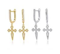 Lllunimon Orecchini a Croce Pendenti Unici per Donne Orecchini a Croce in Argento Sterling S925 per Donne Gioiello Portafortuna Regalo per Lei Fidanzata Moglie Mamma Sposa,D'oro