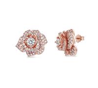 Lllunimon Orecchini a lobo rosa 925 Sterling Silver Orecchini da donna pieni di orecchini fiore di zircone da indossare tutti i giorni Un regalo per lei,D'oro