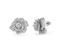 Lllunimon Orecchini a lobo rosa 925 Sterling Silver Orecchini da donna pieni di orecchini fiore di zircone da indossare tutti i giorni Un regalo per lei,Argento
