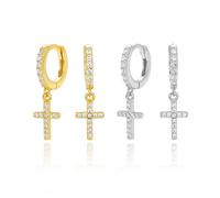 Lllunimon Orecchini a pendente a croce brillante per donna Orecchini a croce in argento sterling S925 per donna e uomo Gioiello fortunato di Natale Regalo per anniversario o appuntamento,D'oro