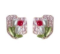 Lllunimon Orecchini a perla per donne, orecchini a bottone in rame smaltati a fiori in stile forestale, elegante gioiello francese da indossare quotidianamente, regalo per mamma/fidanzata/sorelle