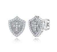 Lllunimon Orecchini a perno a croce con scudo in Mossanite scintillante 925 Argento Sterling per uomo e donna, orecchini religiosi, regalo cristiano cattolico per battesimo e comunione