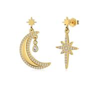 Lllunimon Orecchini asimmetrici Star Moon Orecchini da donna in argento sterling 925 Micro-zircone Gioielli eleganti Indossare tutti i giorni Un regalo per lei,D'oro