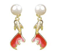 Lllunimon Orecchini con perla per donna, orecchini a lobo in argento sterling a forma di koi smaltato, gioielli quotidiani eleganti e portafortuna, regalo per mamma/fidanzata/sorelle