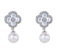 Lllunimon Orecchini con perle da donna, a forma di quadrifoglio in conchiglia e rame, pendenti eleganti e raffinati per tutti i giorni, regalo per mamma/fidanzata