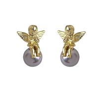 Lllunimon Orecchini con perle per donne, a forma di angelo, in rame placcato oro 18K, gioielli quotidiani raffinati, regalo per mamma/fidanzata/sorelle,Ear Stud