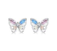 Lllunimon Orecchini da donna in argento sterling 925 Orecchini a bottone a farfalla alla moda colorati e carini per l'uso quotidiano Regali di compleanno per feste di festa