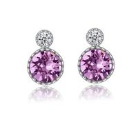 Lllunimon Orecchini di cristallo rotondo colorato Orecchini da donna in argento sterling 925 Orecchini di cristallo tricolore Regalo da indossare tutti i giorni per lei,Rosa
