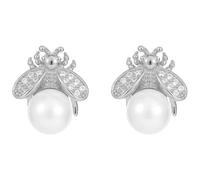 Lllunimon Orecchini di perle, orecchini in zirconio cubo a forma di api, dorato, elegante e carino gioielli quotidiani, regalo per le donne,Argento