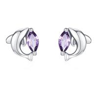Lllunimon Orecchini in argento S925 a forma di delfino, con pietre di zirconia viola. Stile elegante e vivace, per un uso quotidiano. Un regalo per lei.