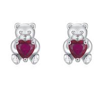 Lllunimon Orecchini in argento S925 a forma di orsetto con zirconi rossi a forma di cuore, stile dolce e vivace. Da indossare quotidianamente, un regalo per lei.