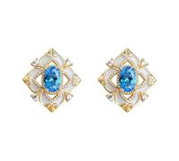 Lllunimon Orecchini in Zirconia Cubica, Incastonatura Smaltata Azzurro Cielo, Zircone Geometrico su Rame per Donna, Gioielli Retro Quotidiani, Regalo per Fidanzata