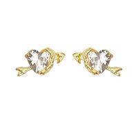 Lllunimon Orecchini in Zirconia Cubica, Orecchini a Chiodo in Zircone a Forma di Cuore Placcati in Oro 18K, Gioielli Eleganti Romantici per Uso Quotidiano, Regalo per Mamma/Fidanzata/Sorelle,Ear Clip