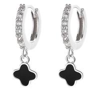 Lllunimon Orecchini pendenti a quadrifoglio nero S925 Orecchini trifoglio in argento sterling Huggie Orecchini Gioielli alla moda regalo per donne Uomini