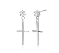 Lllunimon Orecchini pendenti versatili in argento sterling S925 per donna Orecchini a croce per donna Regalo di gioielli portafortuna per il Cristianesimo,Argento