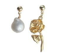 Lllunimon Orecchini per donna in perle, orecchini asimmetrici in rame barocco rosa, gioielli vintage dorati, moda casual da strada, regalo per lei